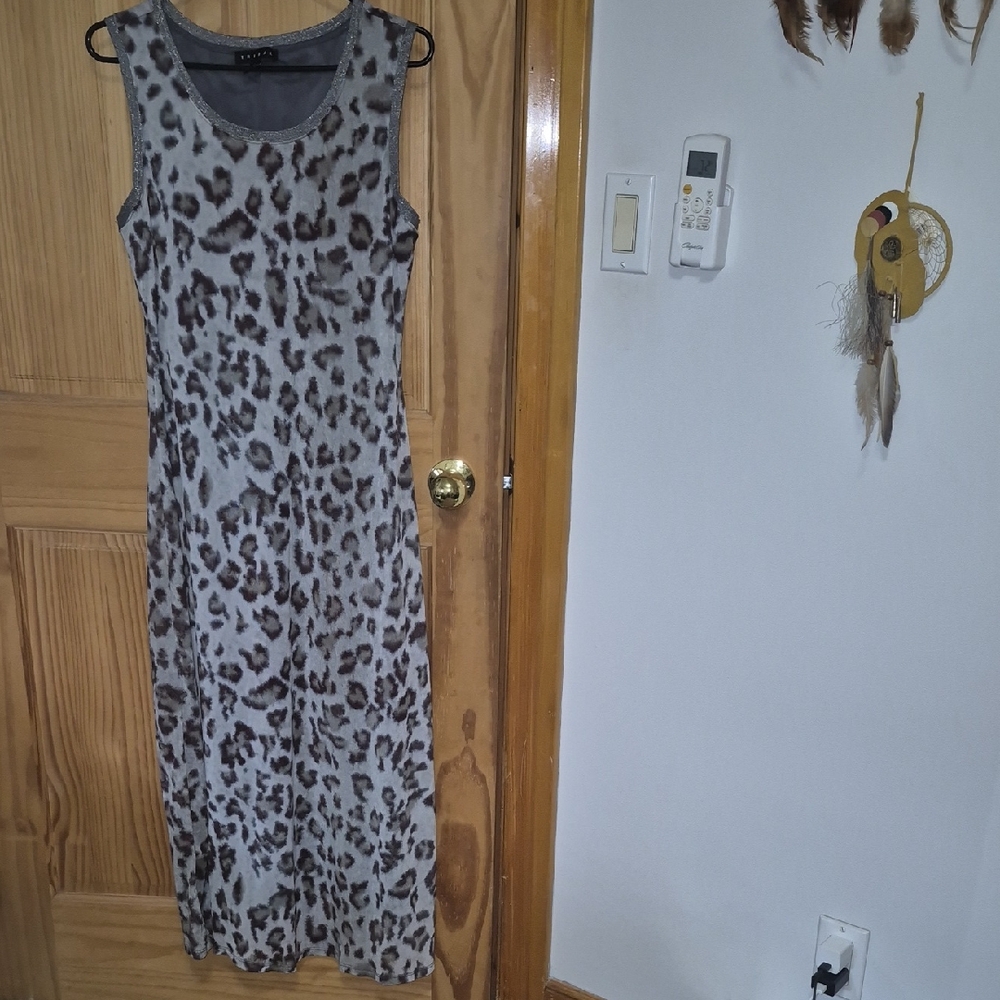 Tribal Leopard Print Maxi Dress in Brown and Gray